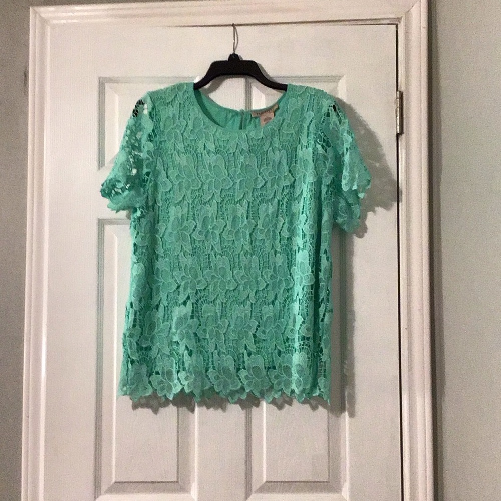 2/$15, 3/$21 Philosophy green crochet blouse NWT